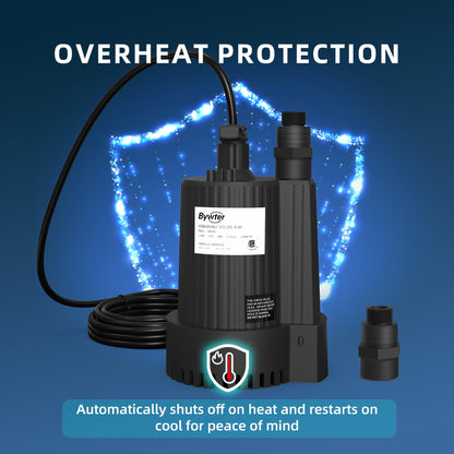 Bywter 1/6 HP Submersible Water Pump, 1500 GPH Sump Pump with Thermoplastic Housing, 115V Portable Electric Water Pump with 10 Ft Cord for Basement, Yard, Boats and Pool Covers