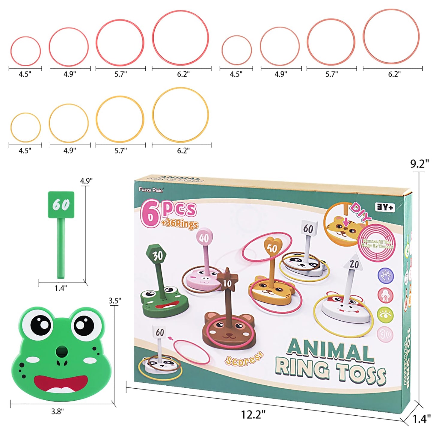Animal Ring Toss Game Toy Set for Kids, 6 Targets Stands & 36 Rings Combo, Indoor Outdoor Party Yard Family Adults Activity, Holiday Present Birthday Gift for Toddlers Boys Girls Child Ages 3+
