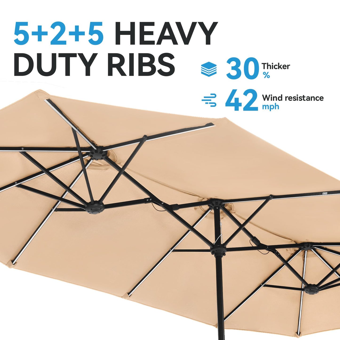 GREEN PARTY 13 ft Rectangle Patio Umbrella with Solar Lights, Double-Sided Market Table Umbrella with Crank, Large Outdoor Umbrellas for Patio Poolside Garden Backyard, Beige