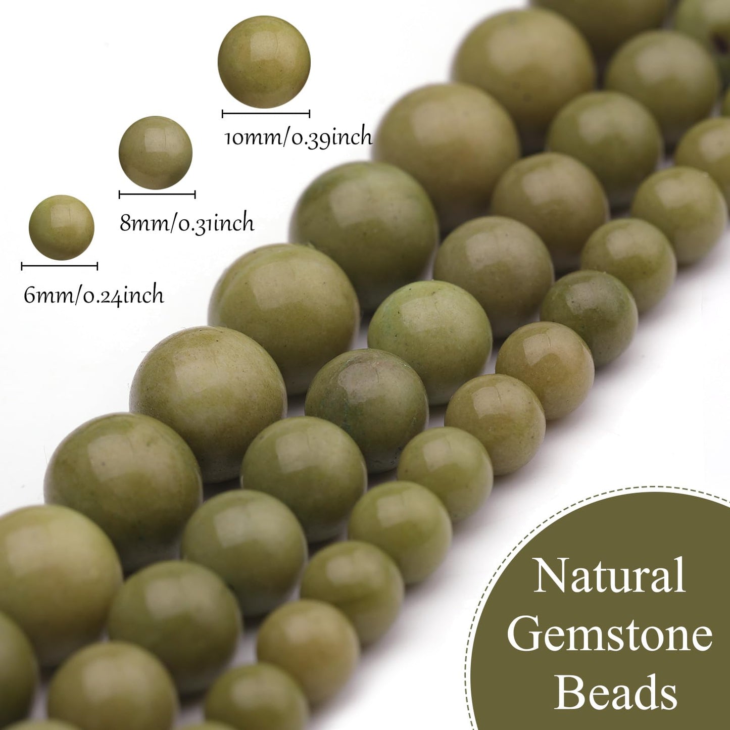 35pcs 10mm Natural Gemstone Beads for Jewelry Making Supplies,Avocado Jade Healing Crystal Polished Round Loose Stone Beads for Bracelet Necklace 15 Inch