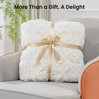 Drewin Weighted Blanket 15lbs Queen Size, Soft and Thick Jacquard Sherpa Heavy Blanket for Calming and Relax, Dual Sided Ultra Soft Fuzzy Throw Blanket with Ceramic Beads, 60 x 80 inches, Cream White