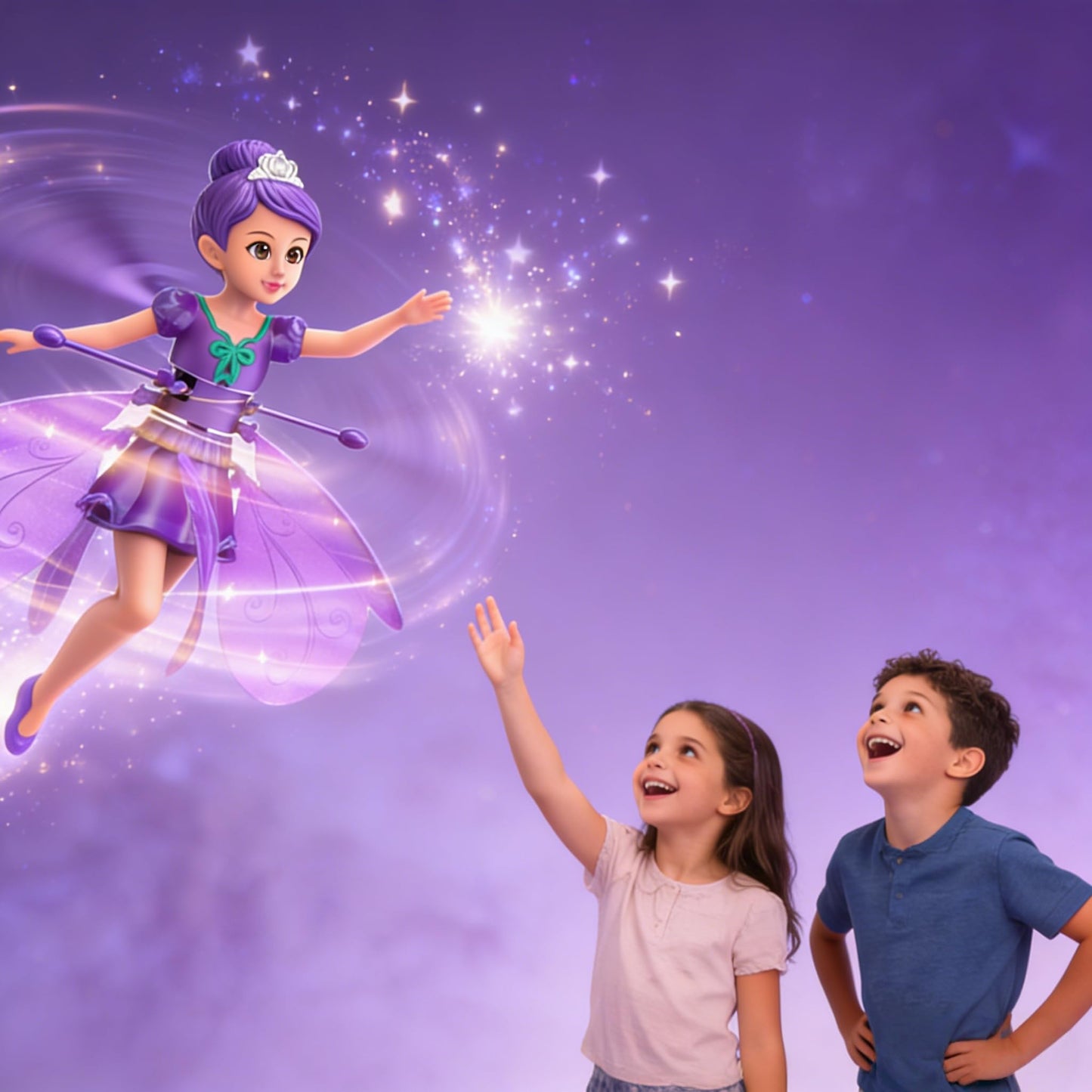 Pixies Rainbow Glitter Idol, Magical Flying Toy Doll with Lights for Girls, for Kids Ages 6+, Includes Wicked Toys, Unicorn & Fairy Fun, Inspired by Zhu Zhu Pets & Barbie (Purple)