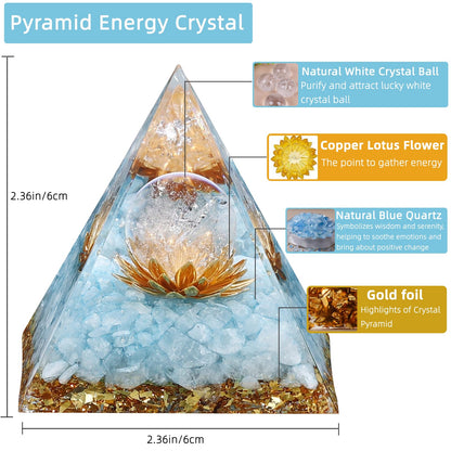 Hopeseed Orgone Pyramid for Positive Energy, Orgonite Natural Blue Quartz&White Crystal Healing Crystals Pyramid for Reduce Stress Chakra Reiki Healing Meditation Cleanses the Mind Boosts Confidence