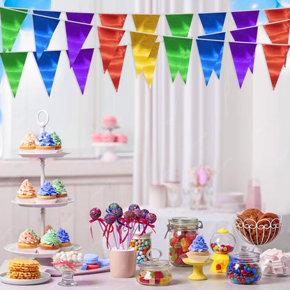 20M/65FT Colorful Triangle Pennant Banner Flag Metallic Fabric Bunting Garland for Christmas Graduation Wedding Engagement Anniversary Bachelorette Birthday Bridal Shower Valentines Hen Party Supplies