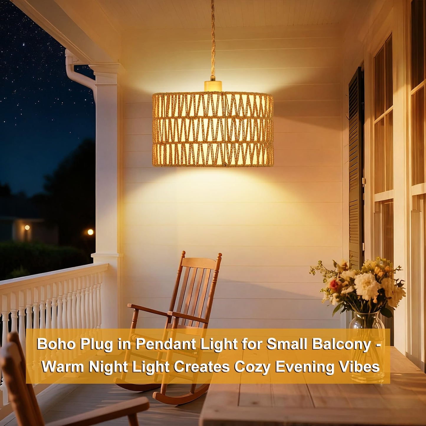 Vannise Dimmable Boho Hanging Lights with Plug in Cord 14.7ft，2 in 1 Shade Plug in Pendant Light Rattan Hanging Lamp with E26 Bulb, Long Lasting Wicker Plug in Pendant lamp Fixture for Living Bedroom