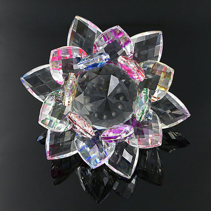 OwnMy Sparkle Crystal Lotus Flower Hue Reflection Feng Shui Home Decor with Gift Box (3 Inch/ 80MM)