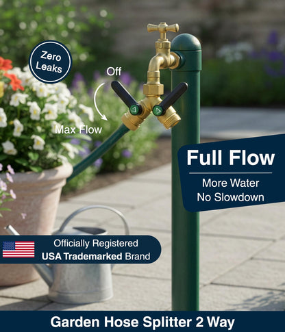 DBR Tech® Garden Hose Splitter 2 Way, Full Flow Solid Brass | 2026 Model