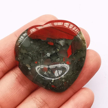 Bacatgem Natural African Bloodstone Heart Chakra Thumb Worry Stone,Hand Carved Healing Crystal Shaped Stone for Anxiety Stress Relief Meditation