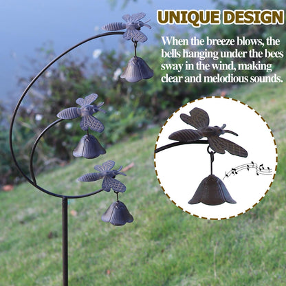 Gardens Metal Bees with Bells for Outside Garden Art,Decorative Garden Stakes