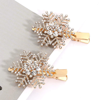 Vogueknock Snowflake Hair Clips Christmas Holiday Big Sparkle Rhinestone Snowflake Hairpin Barrette Winter Wedding Bridal Hairstyle Salon Accessories (Gold)