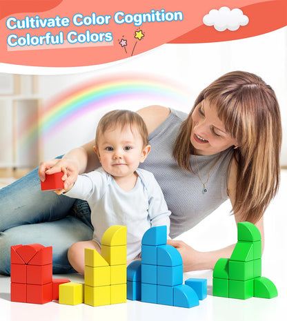 Asago Magnetic Blocks for Toddlers, 1.34 inch 36PCS Kids Building Toys, Creative Stacking Colorful Sensory Block with Magnet, Educational Construction Cubes Set for Boys Girls Kids Ages 3 4 5 6 7 Year