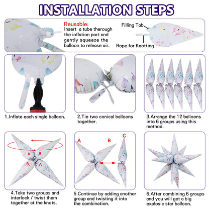 Vuzvuv 2 Pcs 32 inch 4D Huge Butterfly Star Balloons Explosion Star Mylar Foil Balloons for Party Supplies Backdrop,New Year,Birthday, Wedding,Photo Booth Ornament