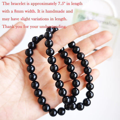 Handmade Natural Gemstone Elastic Bracelet - Healing Crystal Beads Jewelry, Unisex (Black Tourmaline, 8mm)