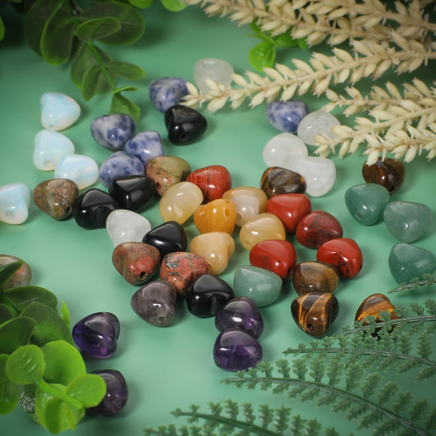Yochus 5pcs Unakite Natural Heart Stone Beads，12mm Healing Energy Gemstone for Jewelry Making Earring Necklace DIY