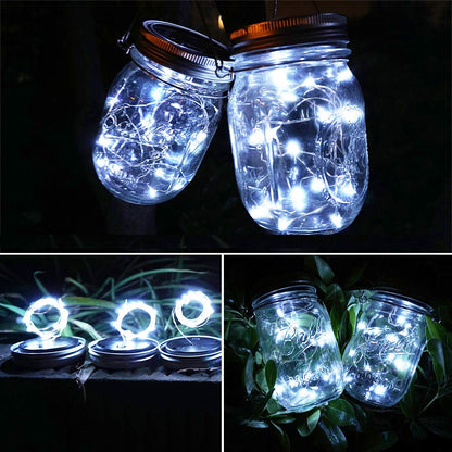 SunKite Solar Mason Jar Lid String Lights, 6 Pack 15 Led String Fairy Star Firefly Jar Lids Lights (Jars Not Included), for Mason Jar Patio Garden Wedding Lantern Table Decoration (Cool White)