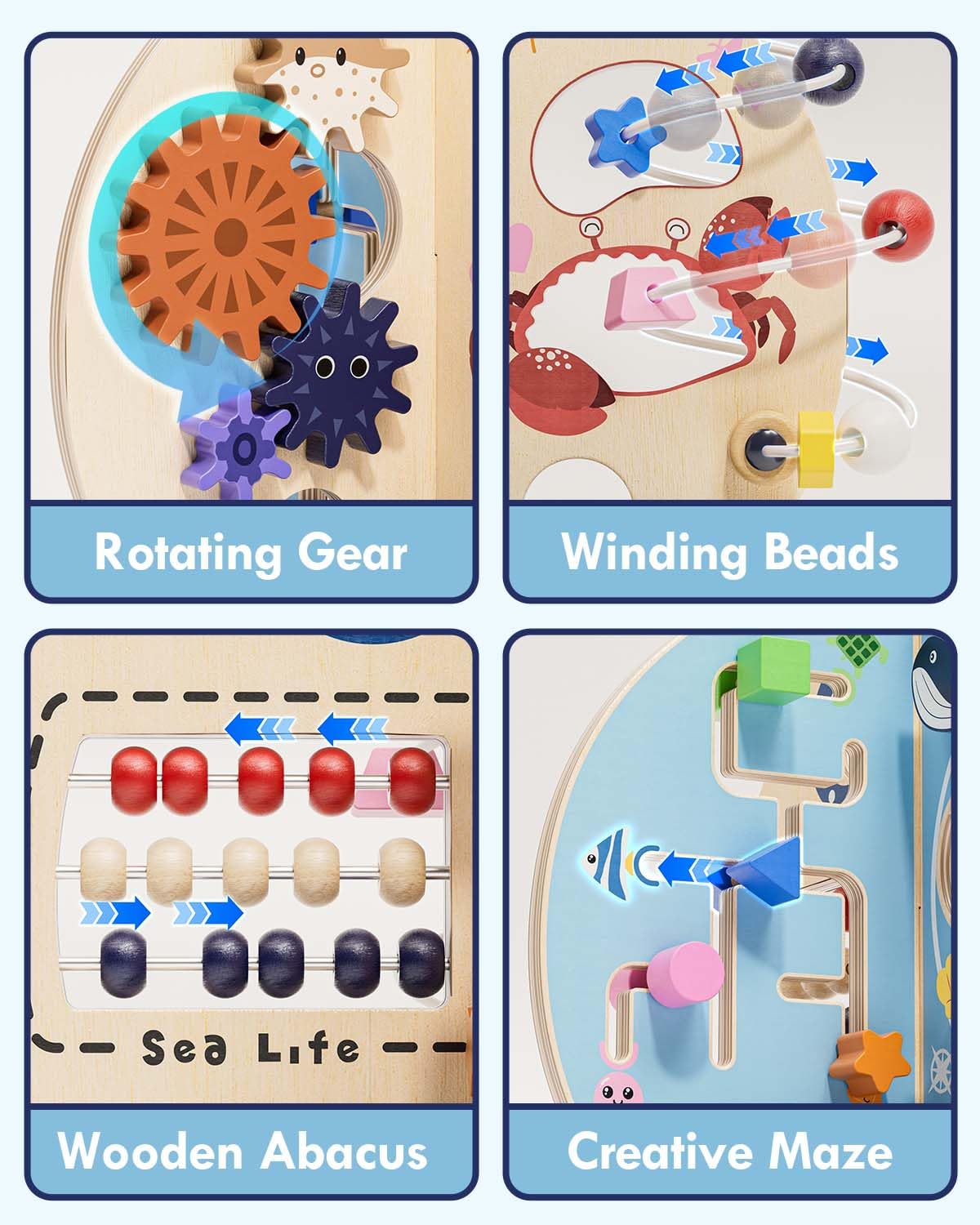 RRIBOUDWAN Ocean Wooden Activity Cube Montessori Toys for 1 Year Old Boy & Girl Birthday Gifts