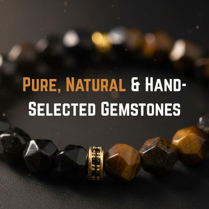 AKDNZ Triple Protection Bracelet for Men & Women - 8mm Tiger Eye, Black Obsidian & Onyx Beaded Bracelet for Grounded Protection, Natural Healing Crystal Bracelets for Confidence, Strength & Stability