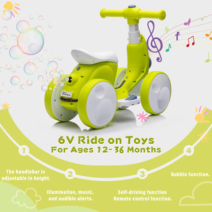 JoyRydz 6V Electric Baby Balance Bike with Bubble Machine,4 in 1 Toddler Balance Bike w/Remote Control for 1 Year Old Boys Girls Kids Bubble Bike Ride on Toys w/Powered Motor,Music,LED Lights (Cyan)