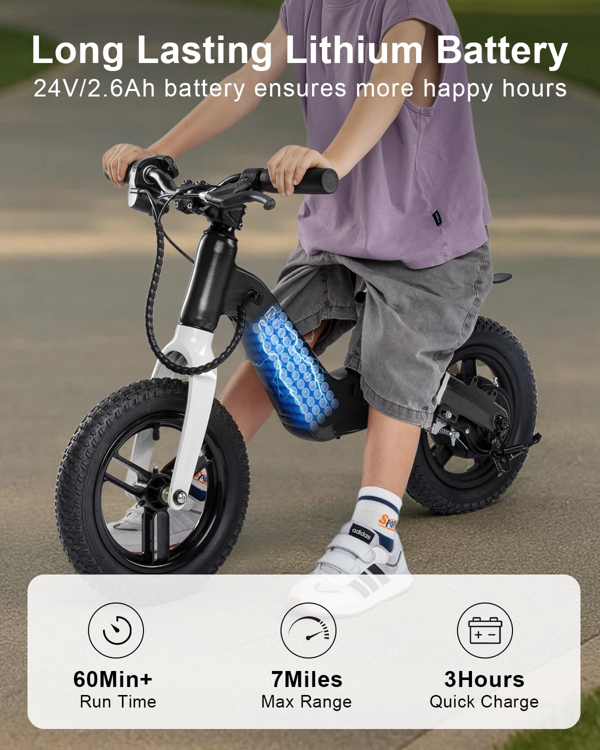 GROWNEER Electric Balance Bike for Kids 3-5 Year Old Boys Girls, 12 Inch Pneumatic Tires, 3 Speed Settings (3.1/6.2/9.3 mph), Light-up Front Tire & Adjustable Seat, 9.3 Mile Range, Black