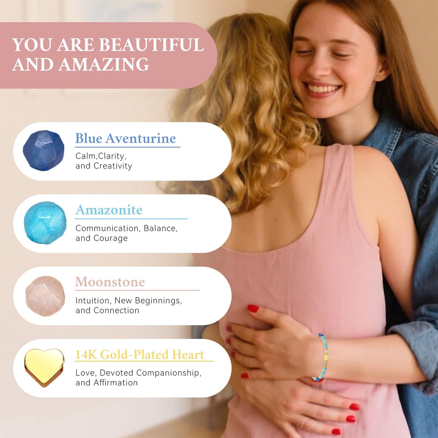 yupoxiu Inspirational Gifts for Women Birthday - Healing Natural Stone Bracelets, Thinking of You Get Well Soon Gifts for Women Friend Sister (I-Blue Aventurine & you're)