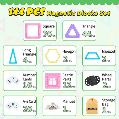 Rurvale 144pcs Magnetic Blocks Kids Toys