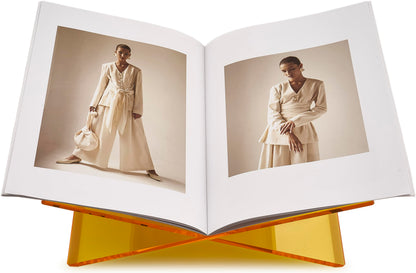 Honygebia Gold Acrylic Book Stands - Cross Frame Acrylic Book Holder, Open Bookstand for Display and Reading, Suitable for Art, Bible, Cookbook, Easel, Magazine, Textbooks 12.5" x 9.5" x 5.5"