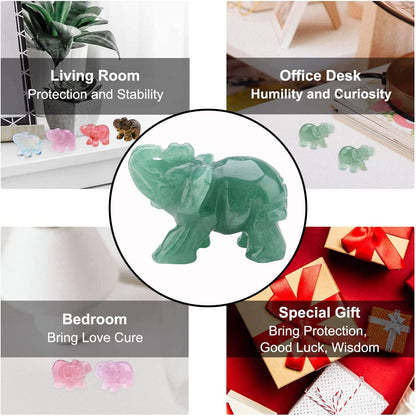 Watris Veiyi 2inch Natural Jade Elephant Figurine, Green Elephant Decoration, Carved Elephant Figurine, Elephant Crystal Wealth Lucky Figurine for Home Decor