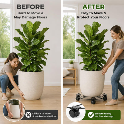 3 Packs 13.5" Large Metal Plant Caddy with Wheels Iron Metal Rolling Plant Stands Heavy-duty Plant Roller Base Pot Movers Indoor Outdoor Plant Dolly with 5 Casters Plant Trolley Coaster Holder