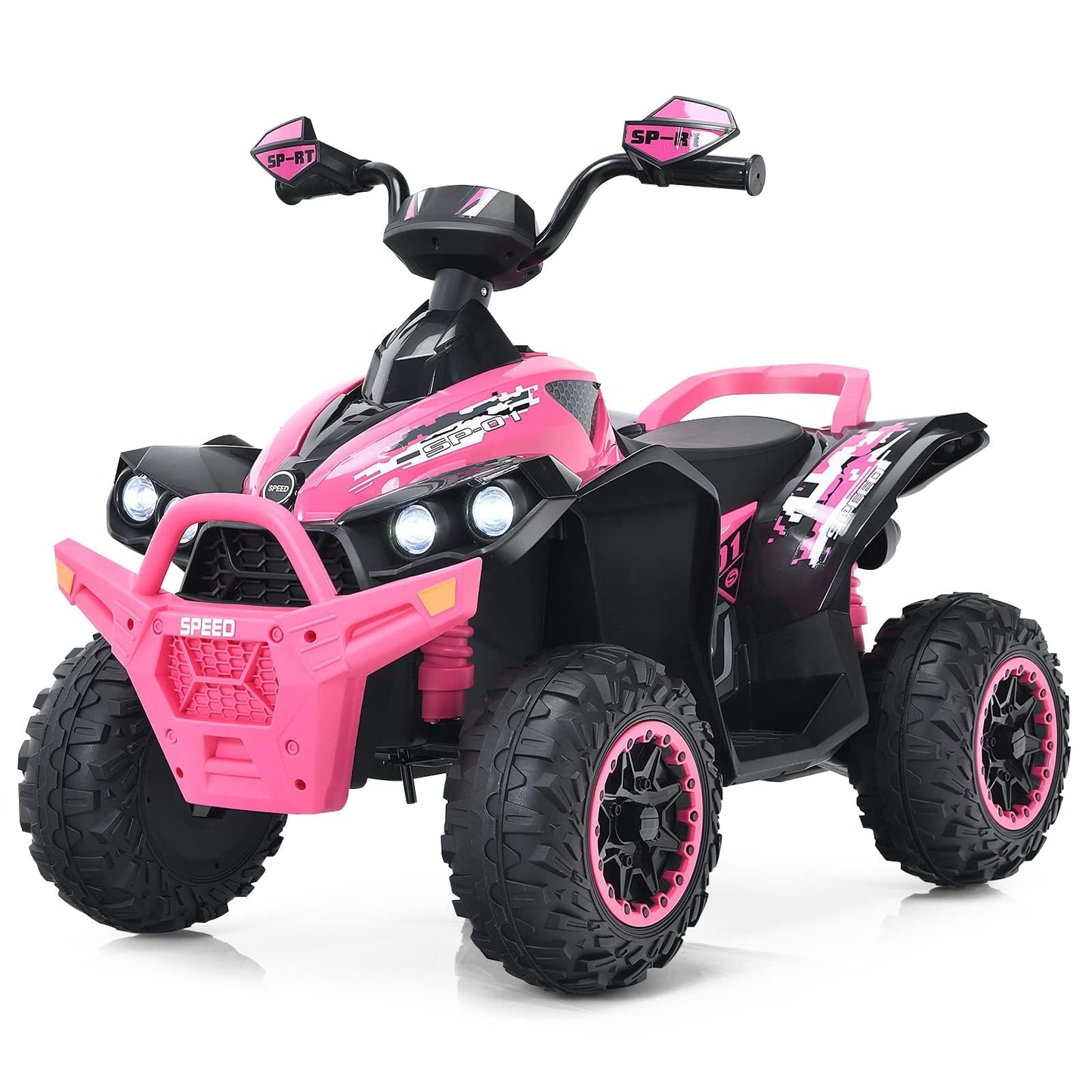 INFANS Kids Ride on ATV, 12V 4 Wheeler Quad Toy Vehicle with Music, Horn, High Low Speeds, LED Lights, Electric Ride On Toy, Battery Powered Wheels Car for Kids 3-8 Years Old (Pink)
