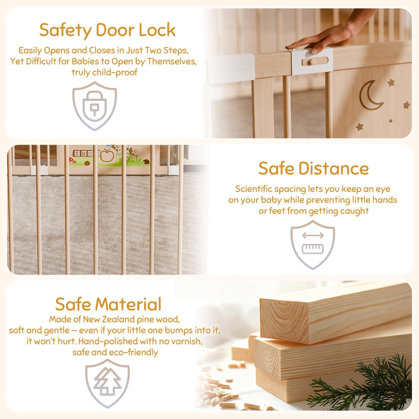 IKALIFE Large Wooden Baby Storage Playpen - Adjustable Play Yard for Babies and Toddlers, Baby Fence Activity Center with Locking Gate, 4 Toy Storage Cases Portable Play Pen 9+3 Panels 47.2”×70.9”