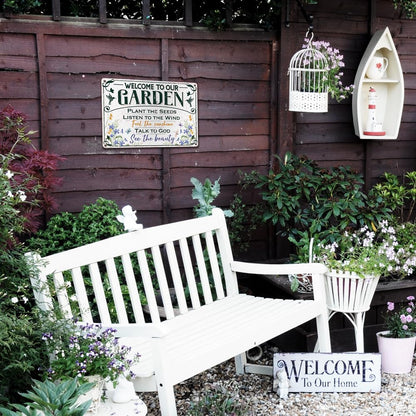 Moanlor Art Welcome To Our Garden Metal Sign 12"x8" Outside Garden Welcome Sign Gardening Gifts and Decorations for Women Gardeners Plant Lovers