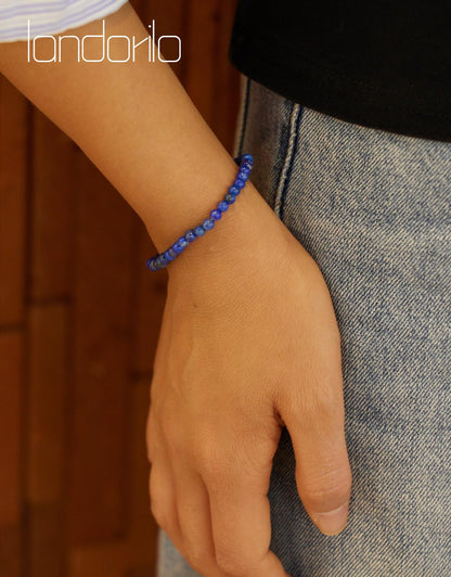 Landorilo Beaded Bracelet for Men Women, 4mm Natural Stone Lapis Lazuli Healing Crystal Stretch Bracelets, Ideal Christmas Birthday Jewelry Gifts with Energy Card，Replacement Beads Included
