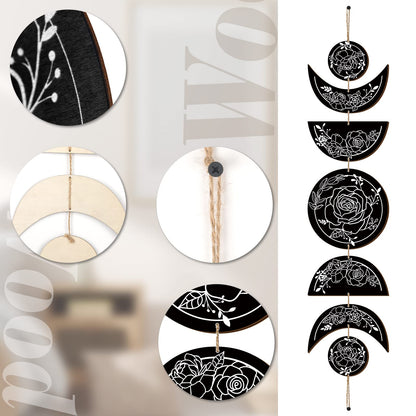 BBTO Boho Wall Decoration Moon Phases Wall Art Stars Moon Decoration Minimalist Room Wooden Gothic Witchy Door Pediments Hanging Sign(Black, White)