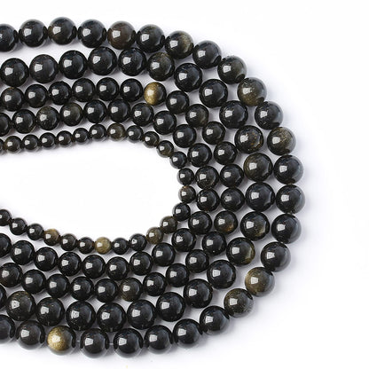AAA Natural Gold Obsidian Gemstone Beads Energy Healing Power Stones Round Loose Beads for Jewelry Making, DIY Bracelet Necklace 8mm 46pcs