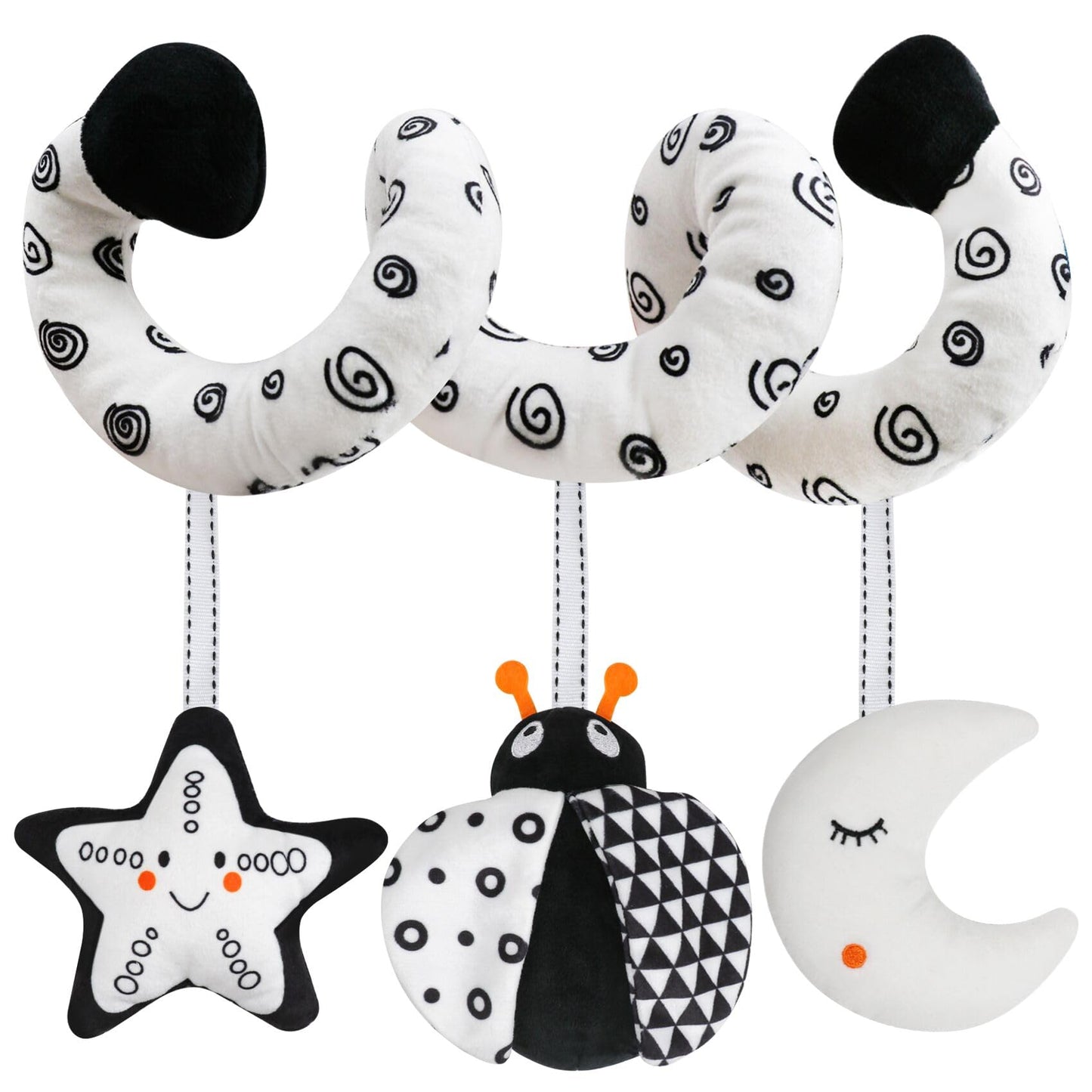 GKDOMS Baby Spiral Hanging Stroller and Car Seat Toys Black and White High Contrast Sensory Toy Newborn Plush Activity Toys Party Favors Quality Baby Shower Valentine's Gifts