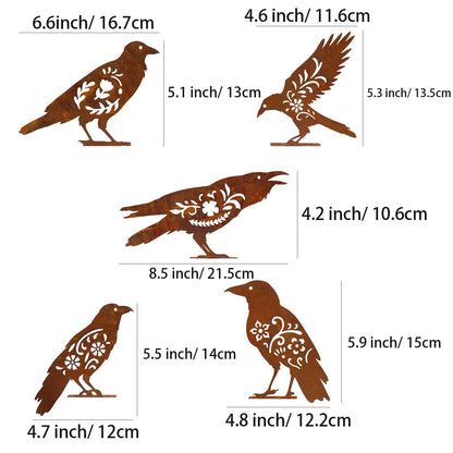 AIM & GGKK Rusty Metal Birds Yard Decor, Set of 5 Metal Bird Silhouette Statues for Garden Fence Yard Art, Rustic Outdoor Garden Sculptures Decorations