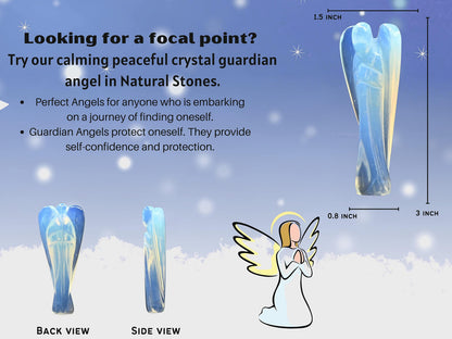 Amazing Gemstone Opalite Crystal Guardian Angel Figurines Ornament for Healing Birthstone, Decoration Statue (Hand Carved Pocket Gemstone Angel) (3 inch)