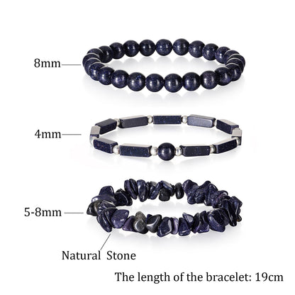 IVY TAILI 3 Pcs Blue Sandstone Bracelet for Women 8mm Blue Sandstone Crystal Bracelet for Women Hematite Jewelry Natural Healing Protection Stone Bracelets Beaded Bracelets Gift for Men Women