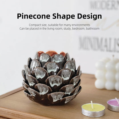 GANBEITEE Ceramic Candle Holder, Tealight Candle Stand, Handmade Pinecone Tea Light Holder for Home Decor Wedding Party (Coffee Colour