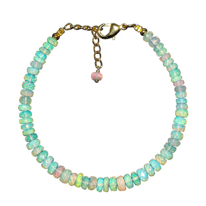 CRYSTALINES Natural Ethiopian Opal Gemstone Bracelet, 14K Gold Plated, Handmade Jewelry, Chakra Healing Crystals, Adjustable Chain, October Birthstone, Opal Stones, Gifts for Women, 8inch