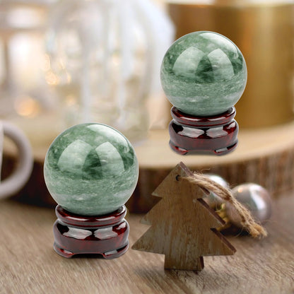 gemshan 2" Natural Jade Crystal Ball Set - Meditation Sphere, Feng Shui Decor, Collection & Home Ornament (2Pcs)