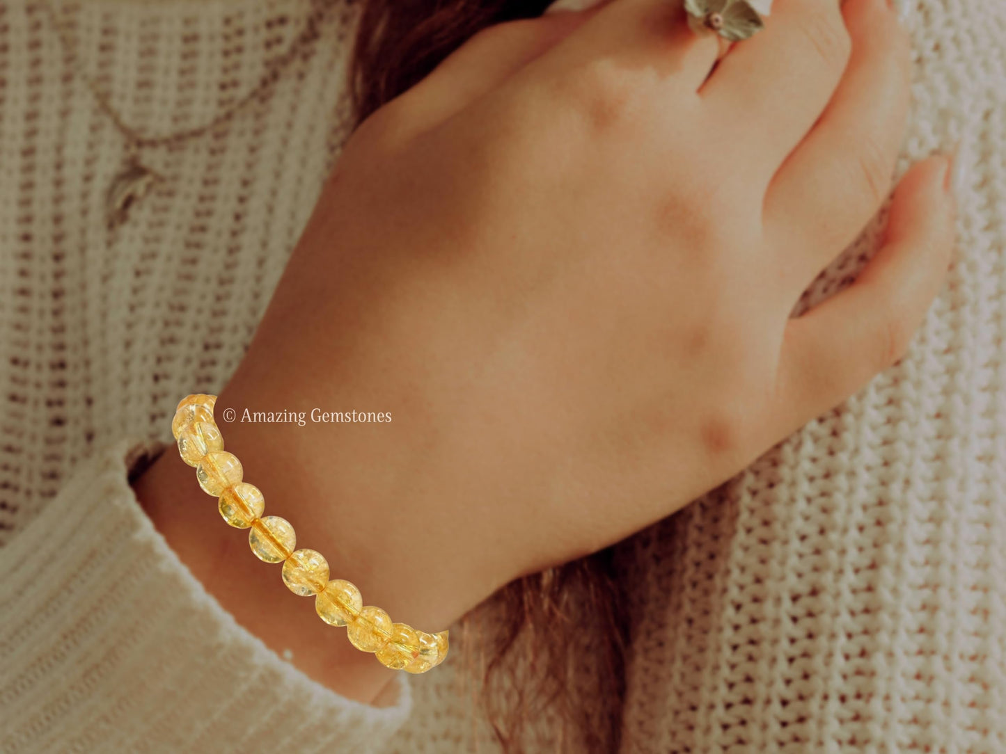 Amazing Gemstone Citrine Bracelet, Gifts For Men & Women - Protection Healing Crystal Bracelet - 8mm Gemstone Beaded Adjustable Bracelet, Pulseras Para Hombres Mujer Stocking Stuffers (Citrine Onyx)