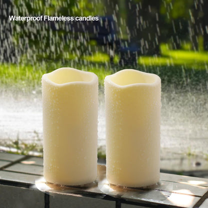 Biyanuo 2PACK Outdoor Plastic flameless Candles with Remote Control and Timer, LED Flickering Battery Operated Electric Pillar Candles (D3 xH5.5) for Camping, Weddings, Home Decoration
