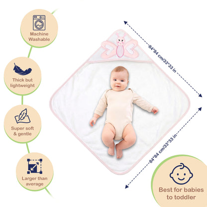 Mother's Choice Baby Towels 100% Organic Cotton Hooded Design, Large Size Baby Bath Towels, Ultra-Soft & Absorbent for Newborns, Infants, Toddlers, Boys & Girls with Animal Hood (Butterfly)