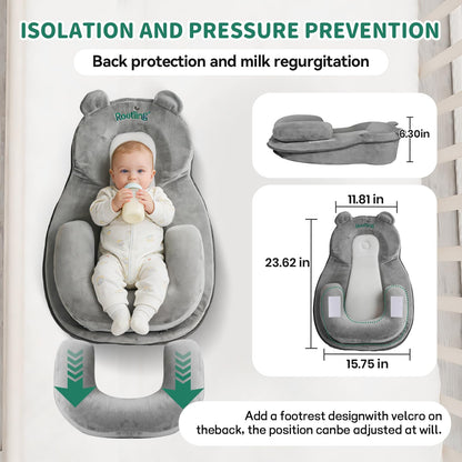 XFaa Rootling Baby Feeding Pillow, Anti Overflow Feeding Pillow for Reducing Spit-Up, Safety Nursing Pillow, Baby Lounger Reflux Wedge Breastfeeding, Removable top and Bottom