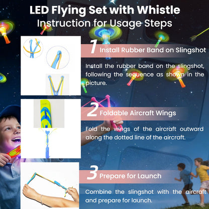 30 Packs Glow in the Dark Flying Toys Slingshots Rocket helicopter with Whistle for Kids,Glow Party Pavor Supplies for Kids Adults,Light up Toys for Camping Games Birthday Gifts Easter Basket Stuffer