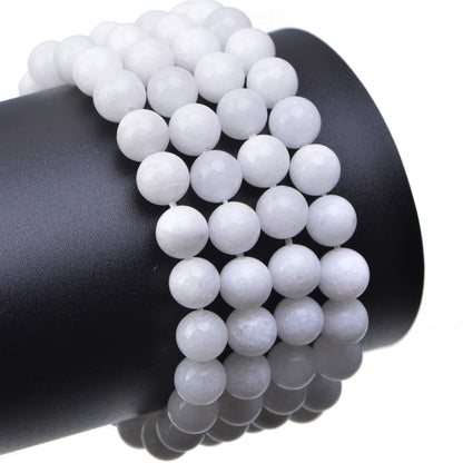 LPBeads 100PCS 8mm Natural White Alabaster Gemstone Round Loose Beads for Jewelry Making with Crystal Stretch Cord