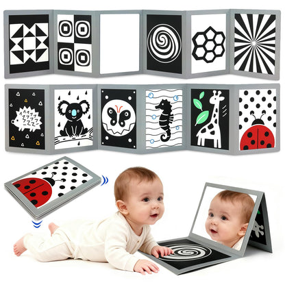 KUANGO Black and White High Contrast Tummy Time Mirror Toys Newborn Toys 0 6 Months Brain Development Infant Stimulating Sensory Baby Mirror Book 0-3 3-6 2 4 5 Months Old Baby Boy Girl Gifts