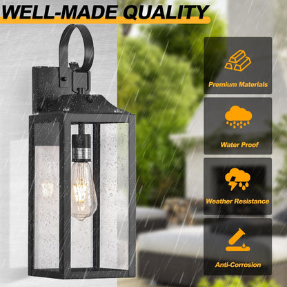 19" Large Dusk to Dawn Outdoor Lighting 2 Pack, Black Sensor Porch Lights Exterior Lighting Fixtures, Modern Wall Lantern Outdoor Wall Lights Waterproof Wall Sconce Lamp for House, Doorway, Garage