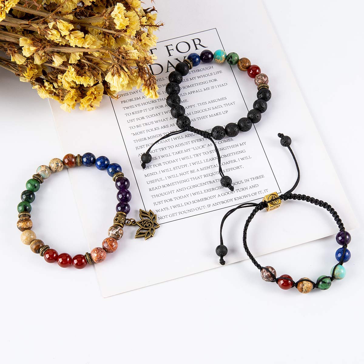 Bivei 7 Chakra Bead Bracelets for Women Yoga Meditation Energy Anxiety Healing Crystals Bracelets